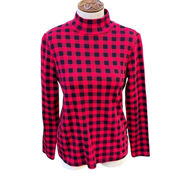 Croft & Barrow Essential Long Sleeve Mockneck Red Plaid Top Women's Small - Picture 1 of 7